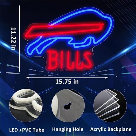 Buffalo Bills NFL Neon Signs Football LED Lights Sports Man Cave Beer Bar Pub - Picture 6 of 6